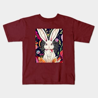 Rabbit on floral background. Kids T-Shirt